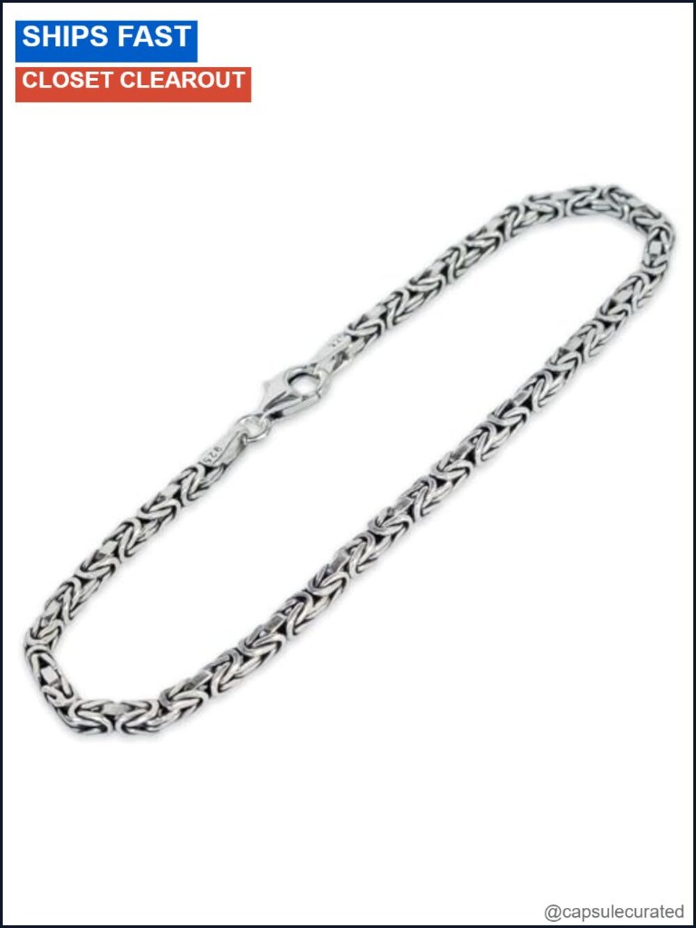 925 Sterling Silver Byzantine Chain Bracelet 8 Inch Oxidized Lobster Clasp